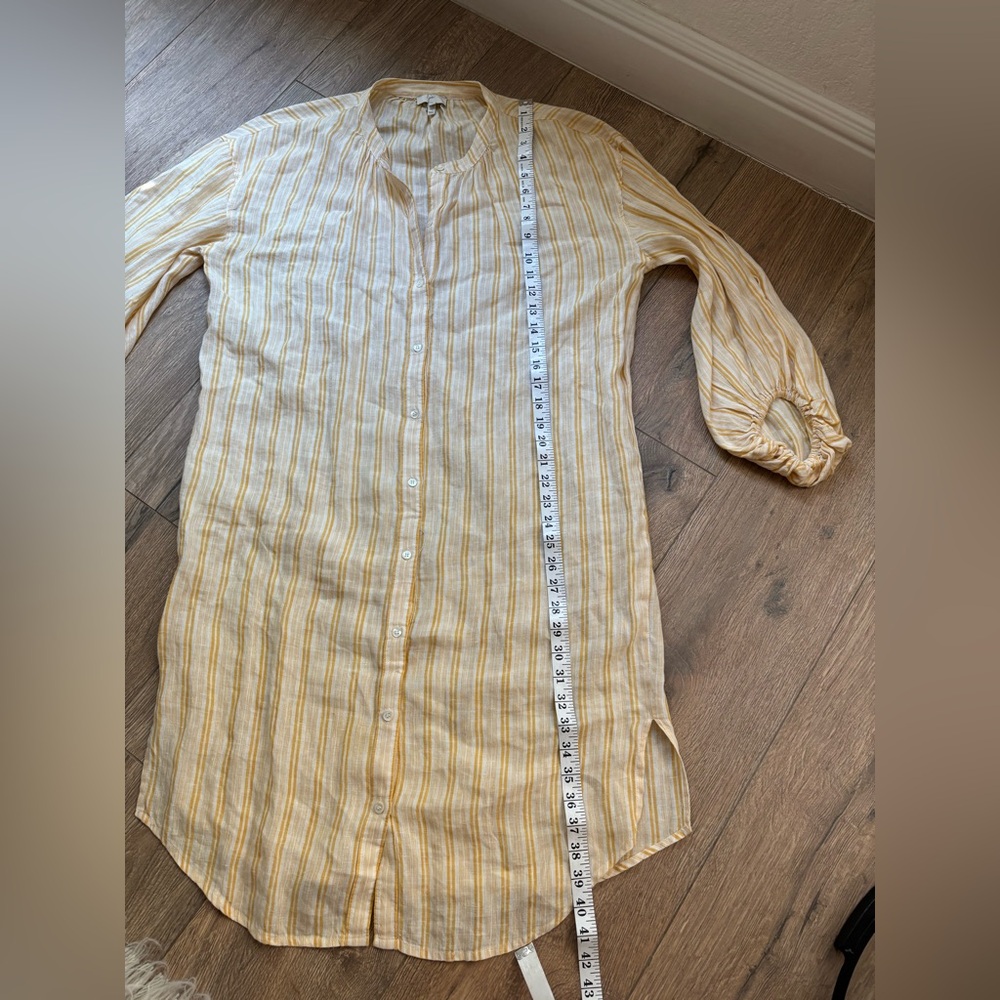 Women's Yellow Stripe Button-Front Linen Dress - Picture 11 of 15